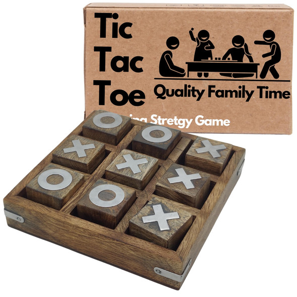 Leathervines Premium Acacia Wooden Tic Tac Toe Game Set For Kids And Adults 6.25”X 6.25” Handcrafted Board Games For Travel Tabletop Fun Parties & sClassic Indoor Outdoor Strategy Game For Family & Friends