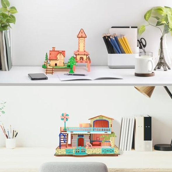 Lewabov 3D Wooden Puzzle,3D Architectural Model Building Set For Teens And Kids Ages 8+,Coffee Table Decor,Arts And Crafts For Kids. (2 Puzzles)