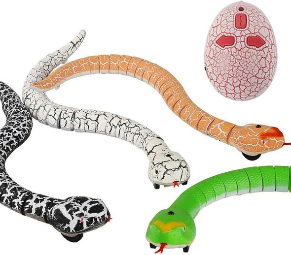 Liberty Imports 16 Inch Remote Control Rattle Snake Toy, Realistic Reptile Robot With Egg Shaped Infrared Receiver, Rc Snake Prank Toy Ideal For Kids Or For Adults (White)