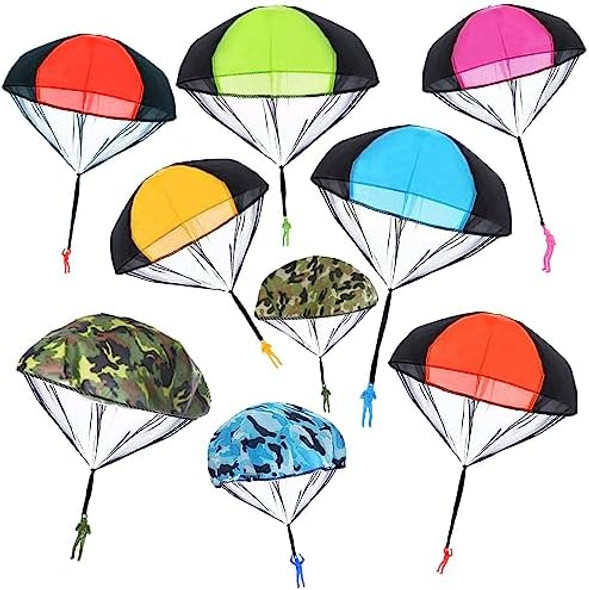 Lomimos 9Pcs Parachute Toy,Tangle Throw Throwing Parachute Outdoor Toss It Up Flying Paratrooper Toy Hand Army Soldier For Children Kid Party Favor