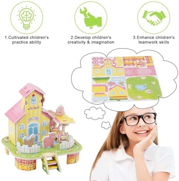 Lomimos 3D Cartoon Puzzles For Kids，6 House Building Kit Creative Diy Jigsaw Toys Paper Model For Art Crafts Birthday Party Favor s.