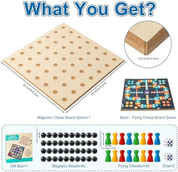 Mallmall6 Magnetic Chess Game With 40Pcs Magnet Stones Puzzle Strategy Family Games For Kids & Adults, 2-In-1 Magnetic Chess Flying Checker Wooden Board Game, Table Top Board Game For Travel Party