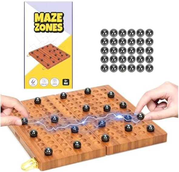 Mazezones d Magnetic Chess Game Wood Board Set With Storage, Battle Chess Strategy Tabletop Games, Portable Travel Game With 30 Magnets Pieces Mazezones d Magnetic Chess Game Wood Board Set With Storage, Battle Chess Strategy Tabletop Games, Portable Travel Game With 30 Magnets Pieces