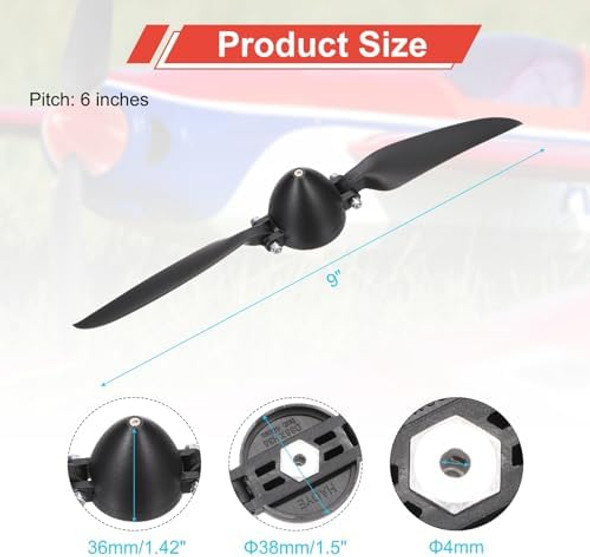 Meccanixity 9X6 Inch Rc Plane Propeller, Rc Folding Propellers Spinner Size D38Xh36Mm 4Mm Motor Shaft Dia 2-Vane With Nylon Plastic Spinner For Airplane Helicopter(Black) Meccanixity 9X6 Inch Rc Plane Propeller, Rc Folding Propellers Spinner Size D38Xh36Mm 4Mm Motor Shaft Dia 2-Vane With Nylon Plastic Spinner For Airplane Helicopter(Black)