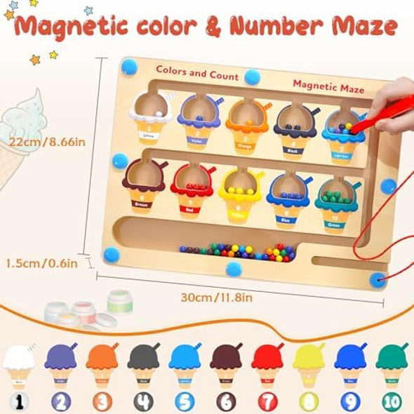 Nawchedo Magnetic Color And Number Maze - Toddler Toys For 3 4 5 Year Old, Wooden Color Matching & Counting Puzzle Board-Toddler Fine Motor Skills Learning Toys Holiday & Birthday s For Kids