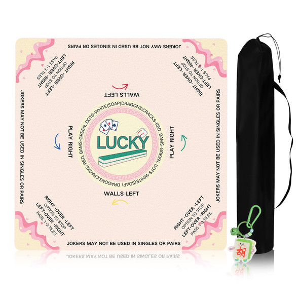 Oiaizbb Mahjong Mat For Table With Learning Rules 35X35 Inch Non-Slip Noise Reduction Mahjong Mat For Mahjong Poker Board Games Dominoes And Card Games(With Mahjong Keychain&Carrying Bag, Pink)