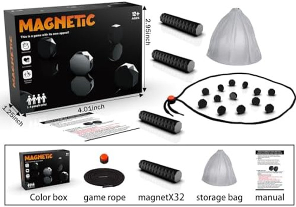 Pasewer Portable Magnet Game, Kollide Magnetic Game, Collide Magnetic Set With 32 Travel-Stones, 79Inch Adjustable Rope & Storage Bag, 1-4 Player Games For Kids & Adults, Family Party & Board Game