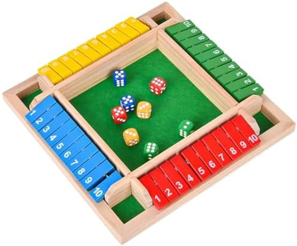 Pedolini Shut The Box Game Wooden - Travel Board Game Small Size 8.6 Inch - Close The Box Dice Game - 8 Dice 10 Numbers