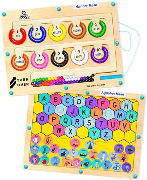 Peeky Panda 2 In 1 Double Side Magnetic Color And Number Maze, Montessori Alphabet Maze Board Toddlers Toys For 3+ Years Old, Magnet Puzzle Learning Counting Color Matching Toy s For Kids Girls Boys