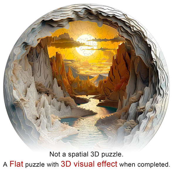 Pijesaksa Wooden Puzzles For Adults, 3D Vision Effects Inside The Cave Wood Puzzles Adult, Mountain Rivulet Sunset Landscape Wooden Jigsaw Puzzles For Adults, Home Decor (M-11.4 11.4In -200 Pcs)