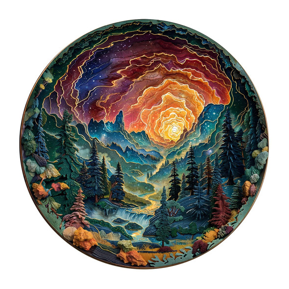 Pijesaksa Wooden Puzzles For Adults, 3D Vision Effects Cave Sky Wooden Jigsaw Puzzles For Adults, Unique Shape, Mountain Stream Cloud Star Landscape Wood Puzzles Adult, Home Decor (M-11.4 11.4In -200 Pcs)