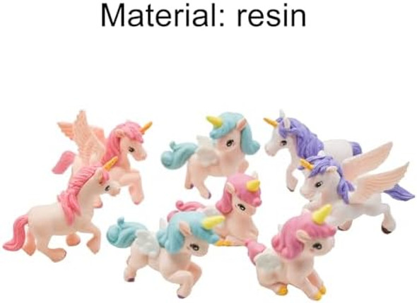 Pinenjoy 8Pcs Mini Flying Horse Unicorn Figurine Miniature Resin Unicorns Cake Toppers Fairy Garden Accessories For Diy Moss Landscape Dollhouse Birthday Party Decorations