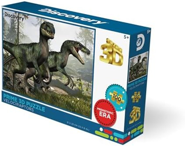 Prime 3D Discovery Dinosaurs 100 Piece 3D Jigsaw Puzzle For Kids Finished Size 12" X 9" Challenging & Fun For Kids & Families Immersive 3D Lenticular Effect