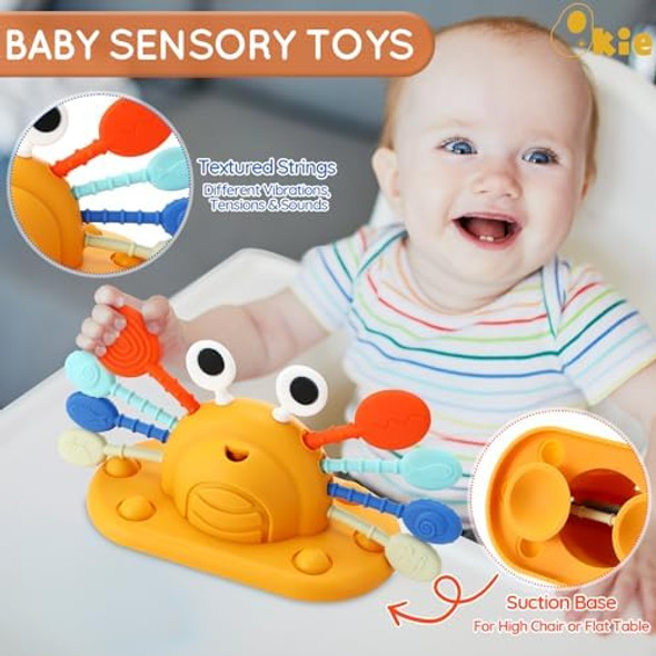 Qkie Montessori Toys For Babies 6-12 Months, Food Grade Silicone Baby Sensory Toys, Cutie Crab High Chair Toys, String Activity Toy For Toddlers, For Baby Shower Infant Qkie Montessori Toys For Babies 6-12 Months, Food Grade Silicone Baby Sensory Toys, Cutie Crab High Chair Toys, String Activity Toy For Toddlers, For Baby Shower Infant
