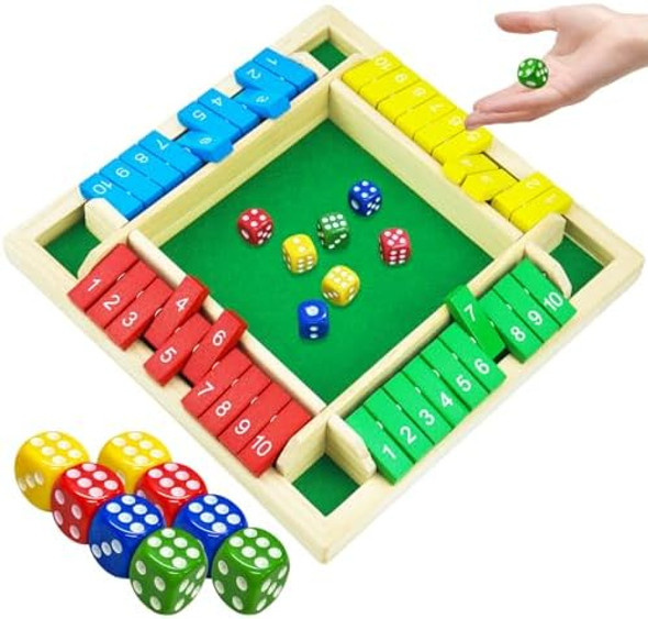 Rytopt Shut The Box Game, Back To School Supplies, 2-4 Player Family Wooden Board Table Math Games For Adults, Board Games, Family Games, 8 Dices Tabletop Toys For School Supplies, Party