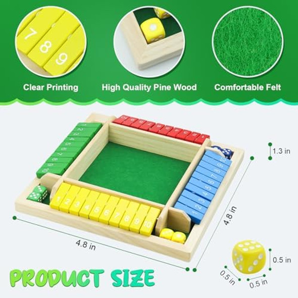 Rytopt Shut The Box Game, Back To School Supplies, 2-4 Player Family Wooden Board Table Math Games For Adults, Board Games, Family Games, 8 Dices Tabletop Toys For School Supplies, Party