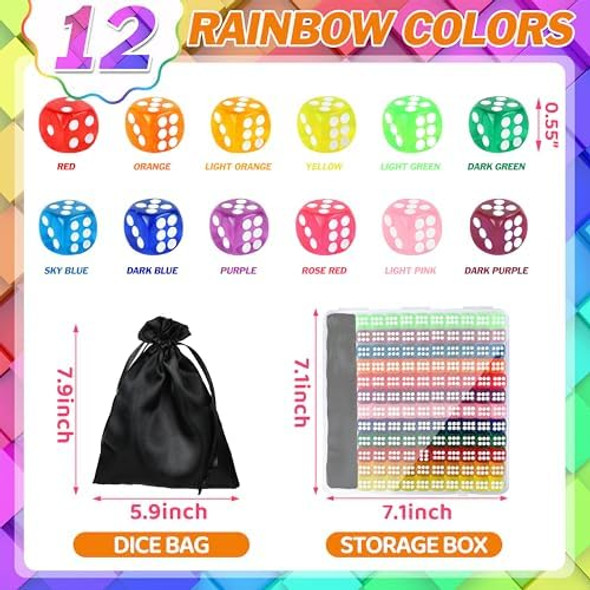 Seifar 120 Pcs Colored Dice Bulk Set 14 Mm Polyhedral Dice 6 Sided Standard Dices With Storage Bag For Table Board Games Classroom Math Teaching