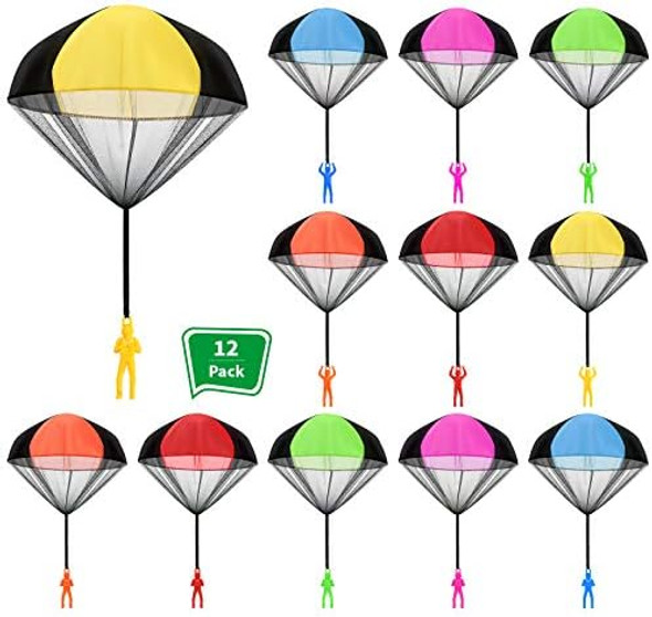 Sratte 12 Pieces Parachute Toy Hand Throw Flying Toys Parachute Men Toy Parachute Figures For Christmas Outdoor Landing s, No Battery Nor Assembly Required (Simple Style)