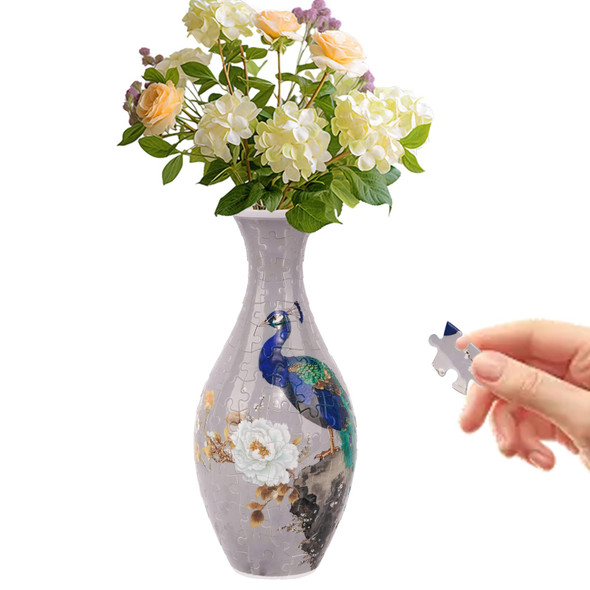 Tomuau 3D Puzzle Vase For Adults To Flower Arrangement And Home Decoration Made By 160 Curved Plastic Puzzle Pieces (Peacock)