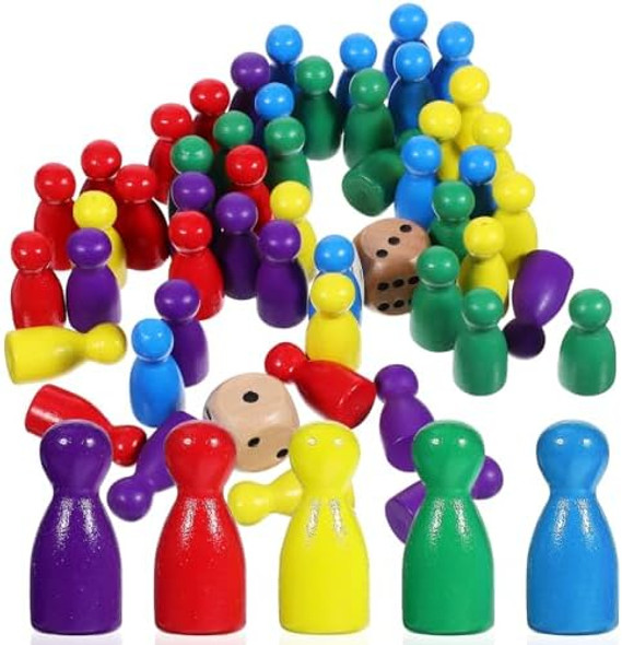 Toyandona 50Pcs Board Game Pawns, Multicolor Wooden Board Game Pieces With 2Pcs Dices For Chess Pieces Tabletop Markers Toyandona 50Pcs Board Game Pawns, Multicolor Wooden Board Game Pieces With 2Pcs Dices For Chess Pieces Tabletop Markers