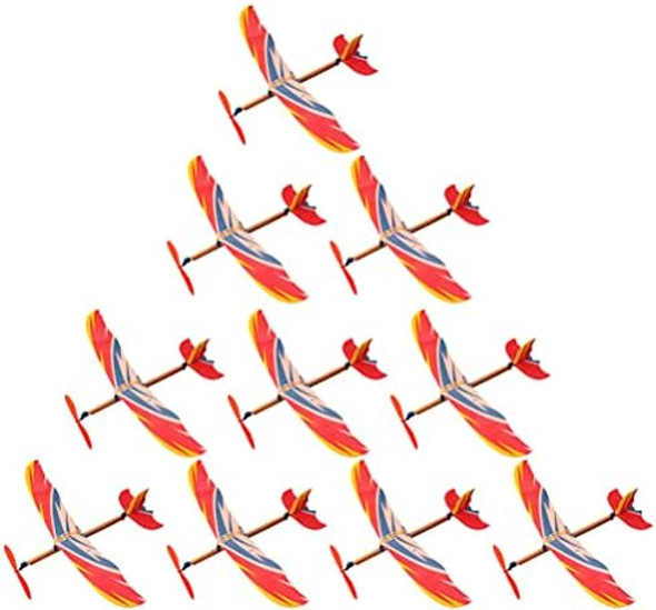 Toyvian 10 Pcs Rubberband Powered Airplane Kits Flying Glider Planes Toys Windup Flying Copter Toys Handout Glider Model Kids Party Favors