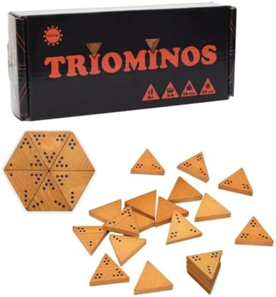 Trustic Triominos - Strategy And Puzzle Board Game, Wooden Triangular Tiles, Set 56 Pieces With Dots, Tabletop Family Game