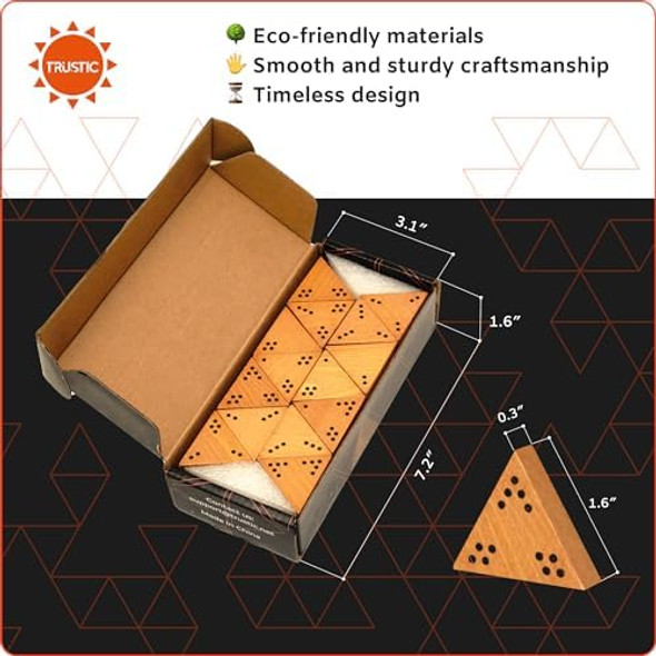 Trustic Triominos - Strategy And Puzzle Board Game, Wooden Triangular Tiles, Set 56 Pieces With Dots, Tabletop Family Game