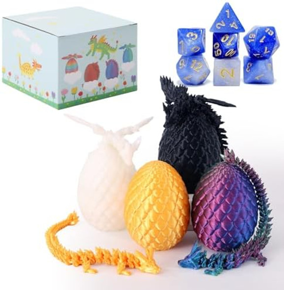 Txb3Dok 4Pcs 3D Printed Dragon Eggs With Dragon Inside And Dnd Dice Sets, Easter Mini Mystery Dragon Egg Articulated Crystal Flying Dragon Fidget Toy, Surprise 3D Printed Animals Toy Set Txb3Dok 4Pcs 3D Printed Dragon Eggs With Dragon Inside And Dnd Dice Sets, Easter Mini Mystery Dragon Egg Articulated Crystal Flying Dragon Fidget Toy, Surprise 3D Printed Animals Toy Set