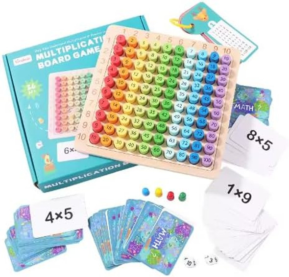 Uniqus Multiplication Marathon 3 In-1 Wooden Montessori Multiplication Table Game For Toddlers, Preschool, Home School, And Middle School Students (Including Game Instructions)