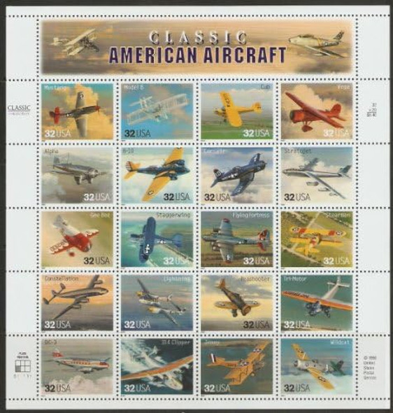 United States Postal Service 1997 Classic American Aircraft - Sheet Of Twenty Stamps Scott 3142 United States Postal Service 1997 Classic American Aircraft - Sheet Of Twenty Stamps Scott 3142