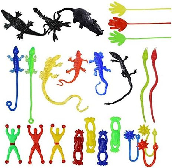 Wankko 72 Pieces Vinyl Stretchy Sticky Toy Assortment Including Wall Climber Men, Sticky Animals, Large Sticky Hands, Sticky Hammers, Stretchy Flying Frogs And Sticky Frogs Wankko 72 Pieces Vinyl Stretchy Sticky Toy Assortment Including Wall Climber Men, Sticky Animals, Large Sticky Hands, Sticky Hammers, Stretchy Flying Frogs And Sticky Frogs