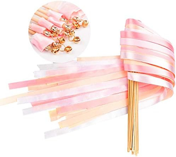 Whaline 30 Pack Ribbon Sticks Chromatic Silk Ribbon With Bells Fairy Stick Wish Wands For Wedding And Valentines Party (Pink) Whaline 30 Pack Ribbon Sticks Chromatic Silk Ribbon With Bells Fairy Stick Wish Wands For Wedding And Valentines Party (Pink)