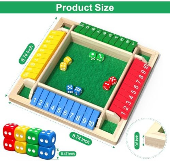 Wuagnck Shut The Box Game Wooden With Dice, 2-4 Player Math Strategy Game For Adults Kids - Close The Box Board Number Learning Activity, Family Travel Pub Games