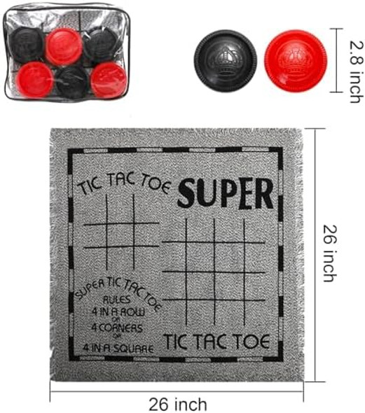 Yarlung Yarlung Giant Checkers Set Tic Tac Toe Game With Reversible Rug, 3 In 1 Jumbo Checkers Game Board For Family Camping, Yard, Lawn Games, 2 Players