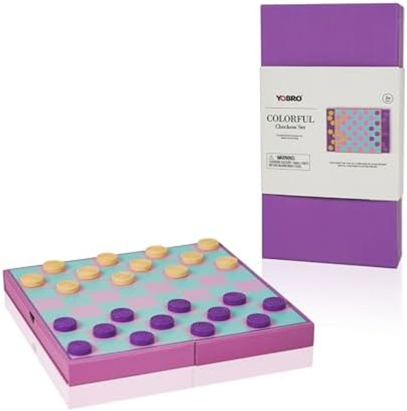 Yobro Cute Colorful Checkers Board Game, Portable Travel Checkers Set With Folding Board, Classic 2-Player Strategy Game For Family Fun, Family Game Night