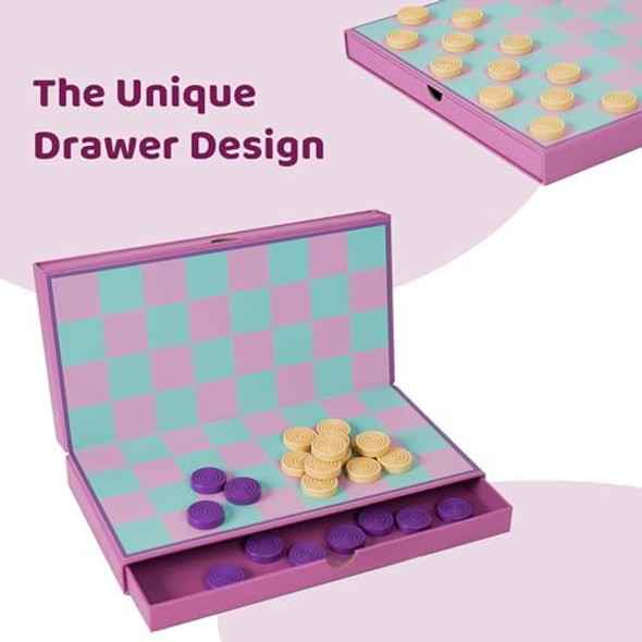 Yobro Cute Colorful Checkers Board Game, Portable Travel Checkers Set With Folding Board, Classic 2-Player Strategy Game For Family Fun, Family Game Night