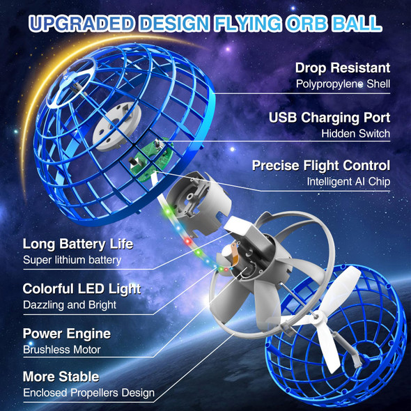 Yungoo Studio Flying Orb Ball, Flying Spinner With Light, Magic Floating Ball For 6 7 8 9 10+ Year Old Boys Girls Adult Indoor Outdoor (Blue)
