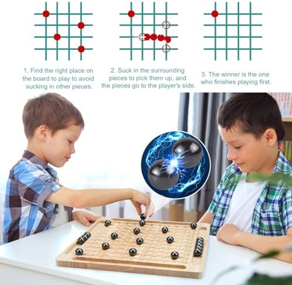 Zelbuck Magnet Game,Magnetic Chess Game,Table Top Magnetic Chess Fun Family Games For Kids And Adults,Magnetic Rocks Game Puzzle Toy Family Party Strategy Game For Boys And Girls, Wood