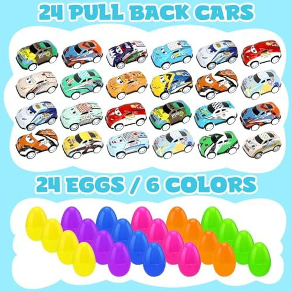 Zmciner 24Pcs Prefilled Easter Eggs With Vehicle Toys, Filled Easter Eggs With Toys Inside For Easter Basket Stuffers, Party Favors, Easter Hunt