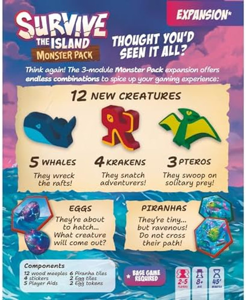 Zygomatic Asmodee Survive The Island Monster Pack Board Game Expansion - Add 3 Monsters, Fun Adventure & Strategy Game For Kids & Adults, Ages 8+, 2-5 Players, 45 Minute Playtime