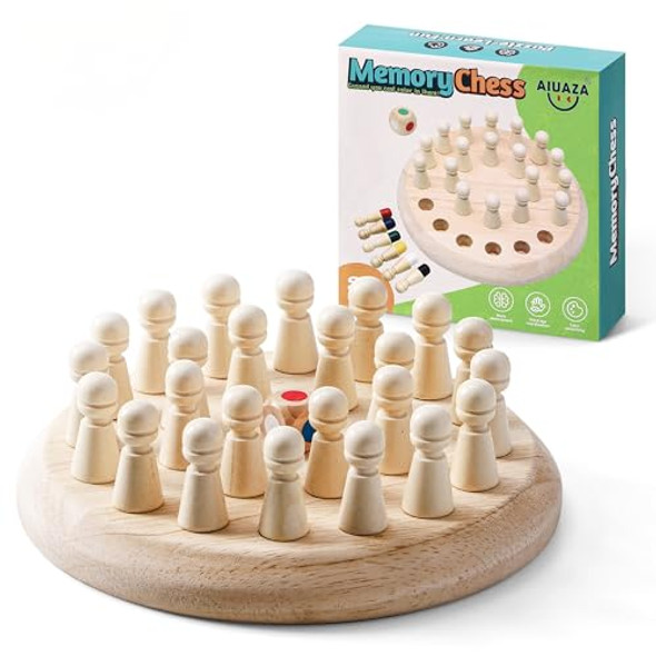 Aiuaza Wooden Memory Chess Matching Game: A Family Board Game Suitable For Children And Adults, Puzzle Toys Suitable For Ages 3, 4, 5, And 6, Birthday S For Boys And Girls