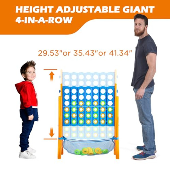 Ayeboovi Giant 4-In-A-Row, Jumbo Connect Game With Adjustable Height, Yard Game For Kids And Adults, 4-To-Score Family Game With Mesh Pocket