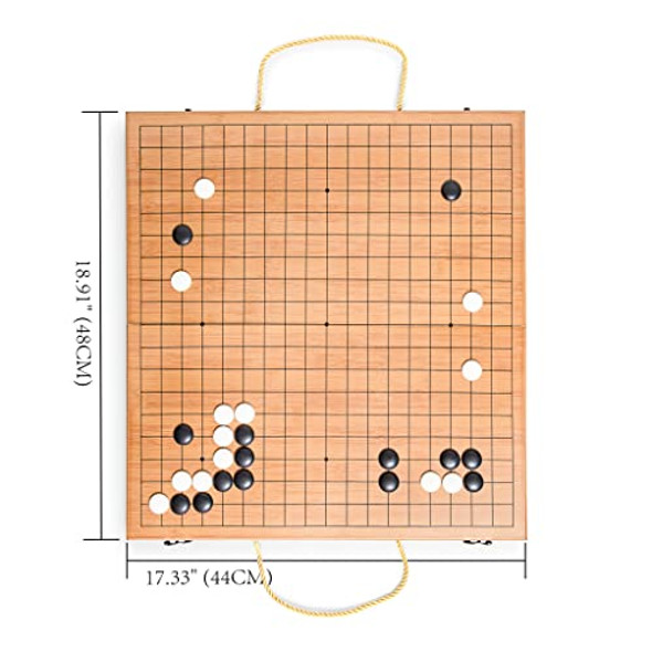 Black Long Di Fang 19 X19 Folding Go Game Set Board With And Bamboo Bowls And Imitation Jade Go Pieces。