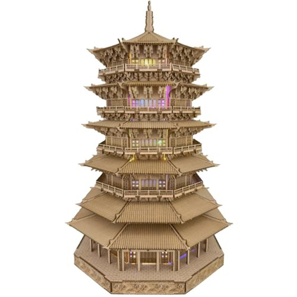 Bon Amixyl 3D Wooden Puzzles For Adults Wooden Pagoda Assembly Model Kits,3D Puzzle Adult Building Crafts For Adults And 14+ Teens.(Five-Storied Pagoda 1287 Pieces)