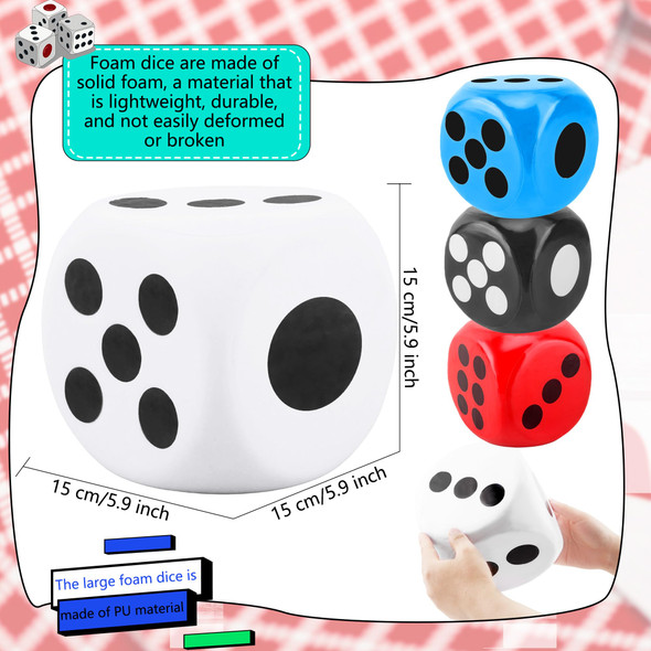 Cotiny 4 Pcs 6 Inches Foam Dice Large Giant Foam Dice Toy For Board Game Birthday Casino Themed Party Decorations, 4 Colors (Color Style 1) Cotiny 4 Pcs 6 Inches Foam Dice Large Giant Foam Dice Toy For Board Game Birthday Casino Themed Party Decorations, 4 Colors (Color Style 1)