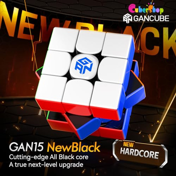 Cubershop Cubershop Gan 15 Black Magnetic Uv Coated, Gans Flagship 15 M Black Car-Grade Material & Smooth Spring System, Ultra-Stable 3X3 Magnetic Speed Cube (Black, Glossy+Blackinternal)