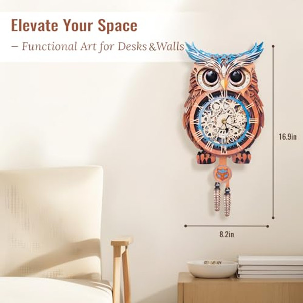 Cutywood 3D Puzzle For Adults-Wooden Owl Clock For Room Decoration, Diy Build Mechanical Wall Clock With Roman Numerals, Personalized For Diy Lovers