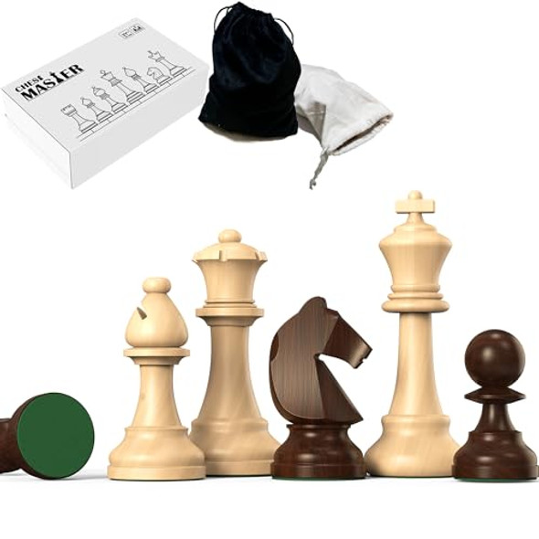 Doowroodni Wooden Chess Pieces Large 3.75Inch King Set Of Luxury Staunton Wood Chessmen With 2 Extra Queen For Chess Board Game (Chess Pieces Only), Velvet Storage Bags Included