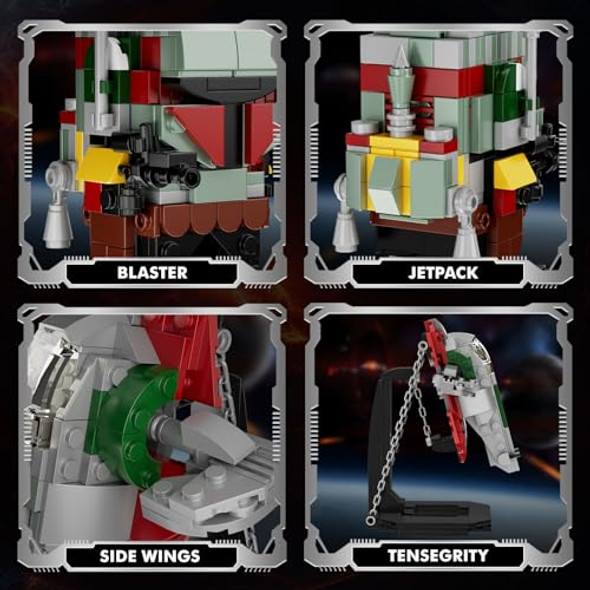 Evoftior Boba Fett Starship Microfighter Tensegrity Building Set, Boba Fett Brick Figure Headz And Slave 1 Tensegrity Model Compatible With Lego - Custom Set Evoftior Boba Fett Starship Microfighter Tensegrity Building Set, Boba Fett Brick Figure Headz And Slave 1 Tensegrity Model Compatible With Lego - Custom Set