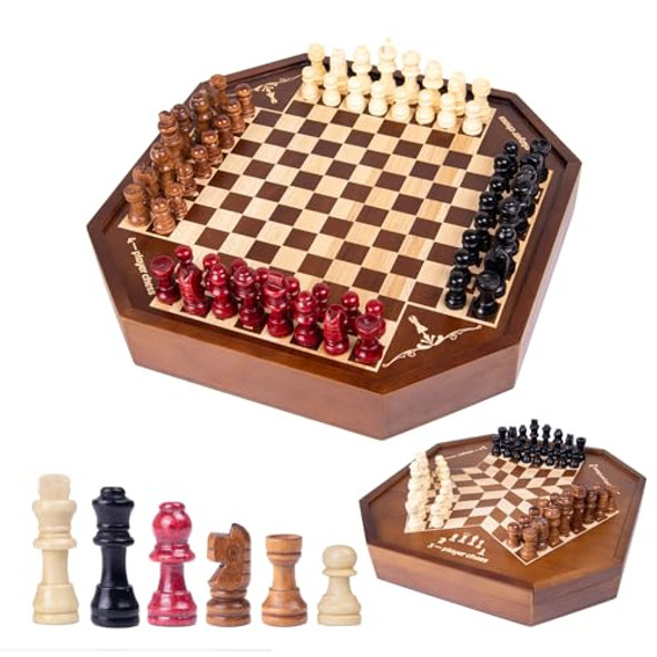 Extguds 3 Or 4 Player Wooden Chess Board Game Set, Chess Game,Iq Game, A Chessboard With Marked Chess Pieces' Positions, A For Chess Enthusiasts Extguds 3 Or 4 Player Wooden Chess Board Game Set, Chess Game,Iq Game, A Chessboard With Marked Chess Pieces' Positions, A For Chess Enthusiasts